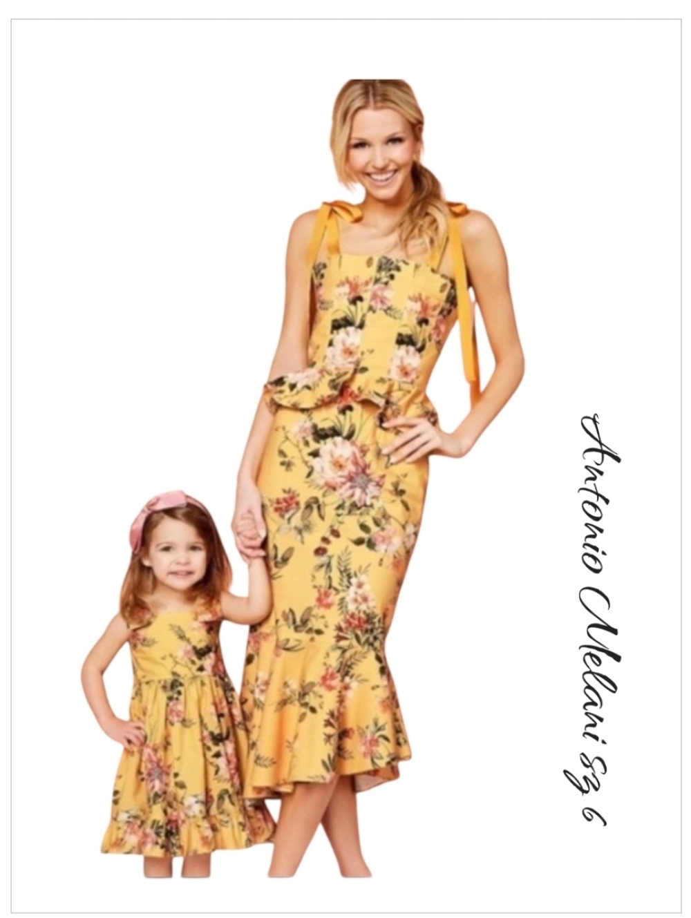 Antonio Melani Yellow Floral Peplum Tie Strap Midi Dress Sz 6